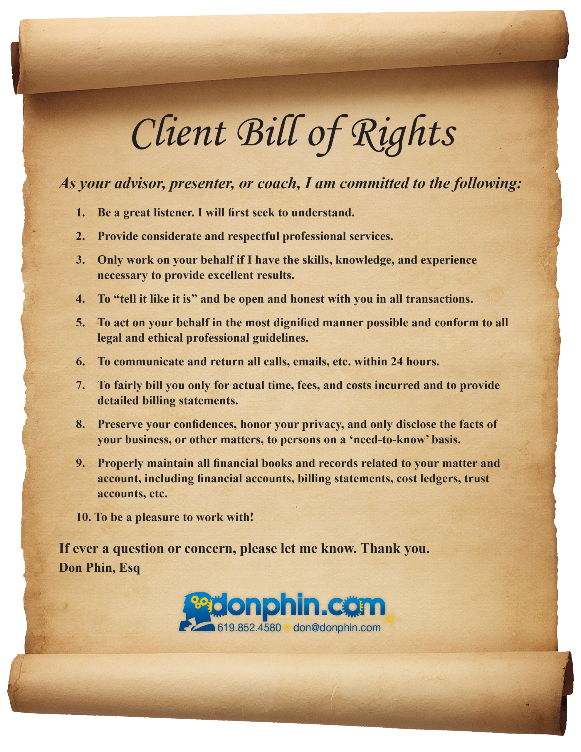 Client Bill of Rights 020520 | Don Phin Esq.